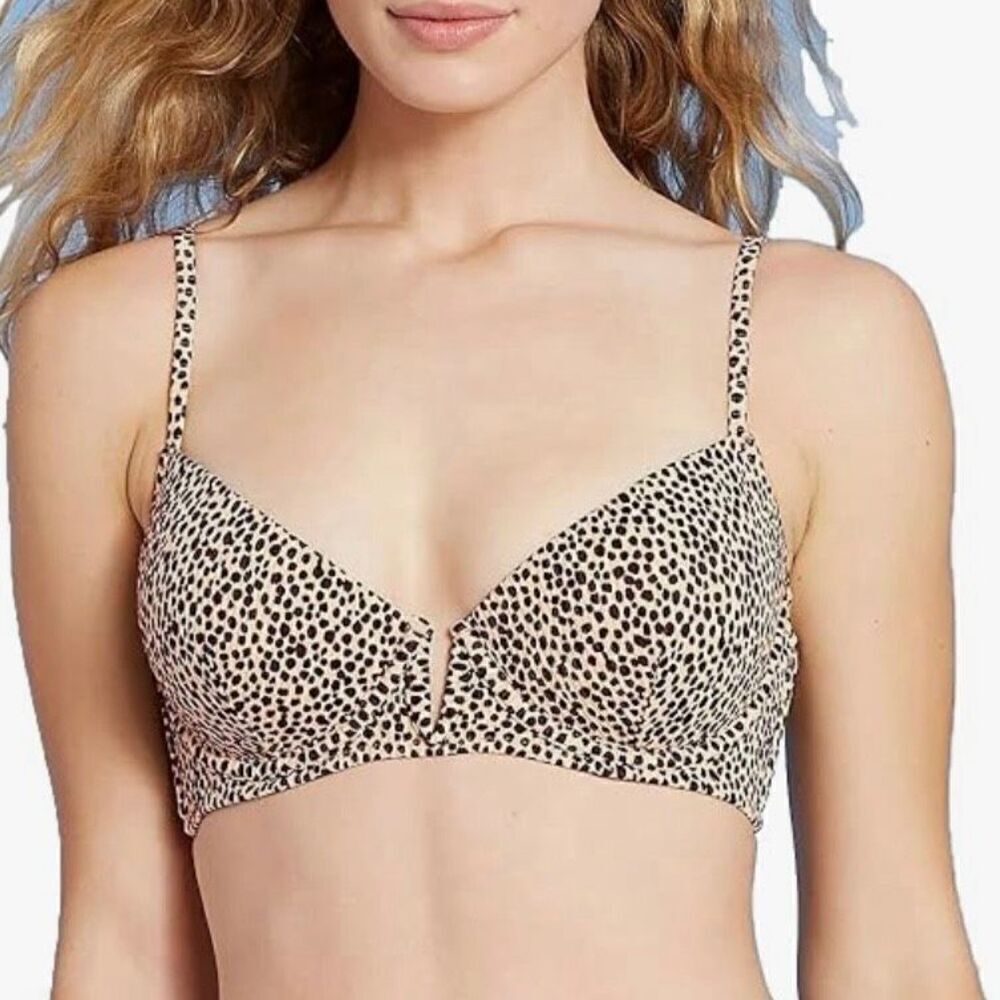 Shade & Shore Light Lift V-Wire Ribbed Bikini Top Animal Print Women's 34D